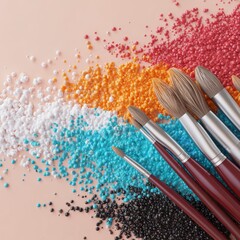 Colorful Art Supplies Arranged on Vibrant Background with Texture