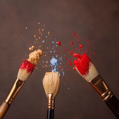Colorful Explosion of Paint from Brushes in Artistic Expression
