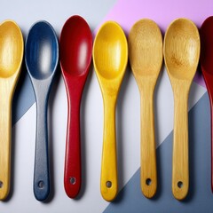 Colorful Wooden Spoons in a Stylish Arrangement on Bright Background