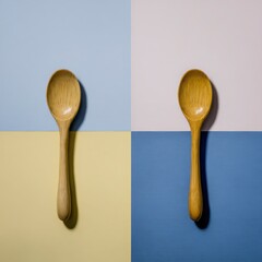 Wooden Spoons on Vibrant Backgrounds for Kitchen Decor or Cooking