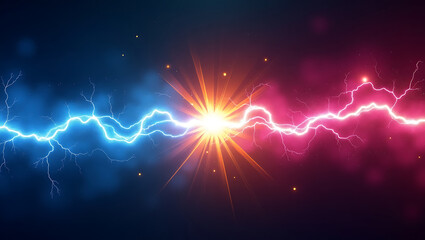 Clashing blue and pink lightning bolts collide in dramatic energy burst