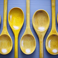 Colorful Wooden Spoons Arranged in a Neat Horizontal Line