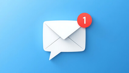 New message notification: White email icon with red one notification badge on blue background