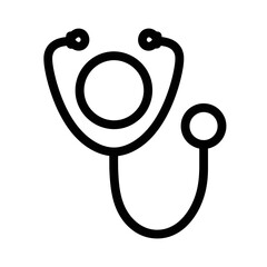 A stylized black outline drawing of a stethoscope with circular earpieces and chest piece design