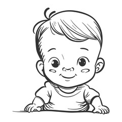 Cute Hand Drawn Baby Boy Face Vector Illustration in Black and White