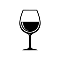 A simple graphic illustration of a wine glass filled with a dark liquid on a plain white background