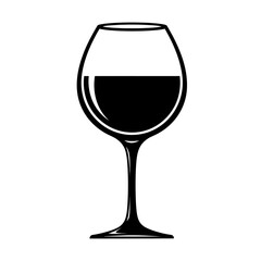 Illustration of a wine glass filled with dark liquid on a white background in a simple vector style