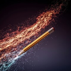 Golden Pencil Creating Sparkling Cosmic Trail of Light and Color