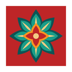 Vibrant floral mandala design red green yellow