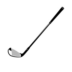 A black and white illustration of a golf club isolated on a white background in a vector style
