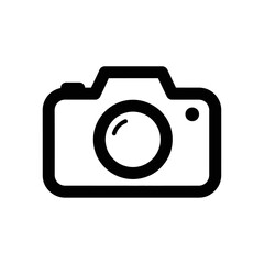 A simple black and white camera icon with a lens and shutter button on a white background image art