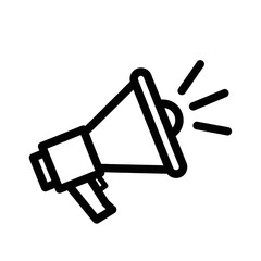 A simple black and white line drawing of a megaphone with sound waves emanating from the speaker
