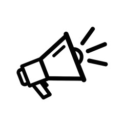 Illustration of a black and white megaphone icon with sound waves on a plain white background