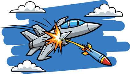 Cartoon Jet Fighter Under Missile Attack in the Sky