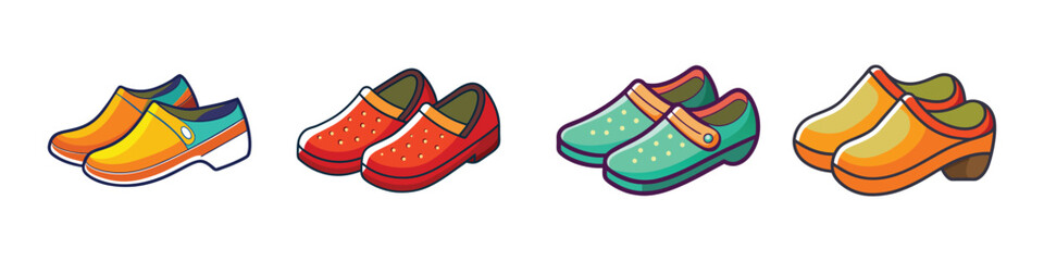 Clogs Flat Style Footwear Vector Illustration