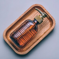 Elegant Amber Pump Bottle on Wooden Tray for Modern Decor