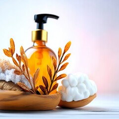 Minimalist Spa Setting with Essential Oil Bottle and Natural Elements