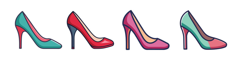 Heels Flat Style Fashion Footwear Vector Illustration