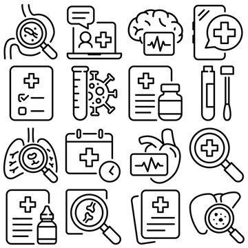 Medical Diagnostic Icons Set Outline Style (Part 3)