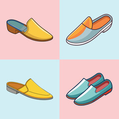 Mules Shoes Flat Style Fashion Footwear Vector Illustration