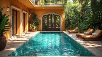 Luxury Indoor-Outdoor Pool Lounge Surrounded by Nature