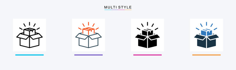 Unboxing Product multiple icon style vector illustration