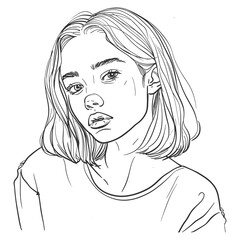 Stylish Girl Line Art – Elegant Short Hair Portrait Sketch