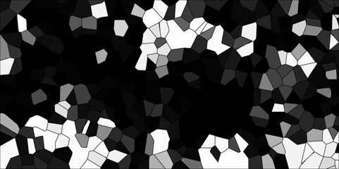 Broken quartz modern black and white geometric creative background with shadows. Seamless pattern mosaic marble pattern texture with seamless shapes. Low poly crystal mosaic background