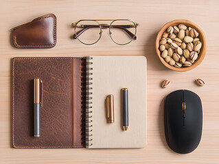 Creative Flat Lay of Writing Tools and Accessories