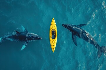 Kayak and Whales in the Ocean