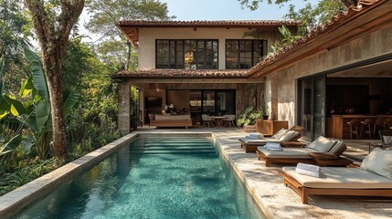 Luxury Indoor-Outdoor Pool Lounge Surrounded by Nature