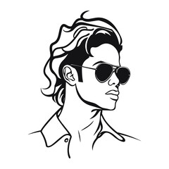 Stylish Vector Portrait of Young Man Wearing Sunglasses – Cool Male Illustration in Black and White