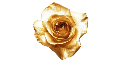 Shiny golden rose isolated on white transparent background