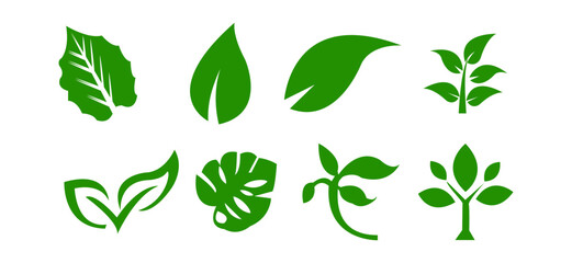 Leaf icons set ecology nature element, green leaf