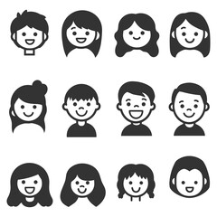 Set of Happy Cartoon Faces – Smiling Boy and Girl Avatar Icons Collection