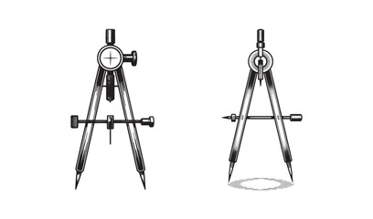 Vintage Engraved Compass set Illustration – Precision Drafting Tool in Retro Style