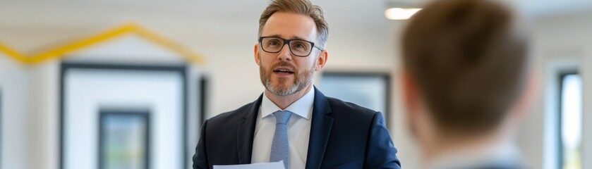 Fototapeta premium Office Presentation Man in Suit Delivering Speech,Communication ,Leadership