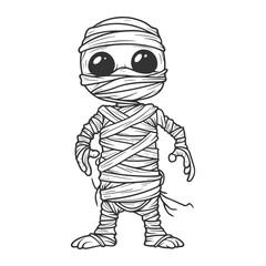 Cute Cartoon Mummy Character – Funny Halloween Wrapped Undead Line Art Illustration