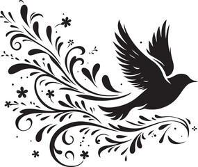 Flying Bird with Floral Swirl SVG

