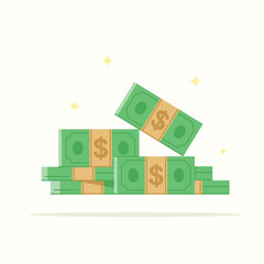 illustration of wealth in stacks of banknotes, economic symbol and means of exchange in flat style