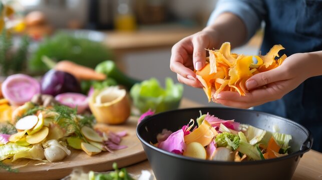 Chef prepares colorful vegetable scraps for a creative meal in a modern kitchen