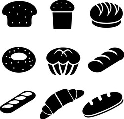 bread and pastry bakery products simple symbol set (1).eps