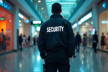 Cyberpunk Secuirty Guard in High-Tech Mall