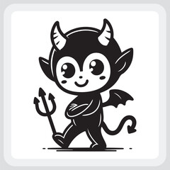 A Retro-Style Devil Character Holding a Trident.