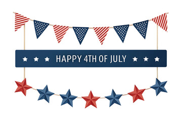 Patriotic 4th of july bunting and stars isolated on transparent background