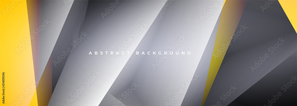 Poster gray and yellow modern abstract wide banner with geometric shapes. dark grey vector 3d abstract back