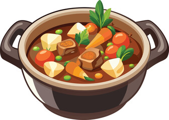 Traditional Irish stew served in a rustic bowl vector art design 