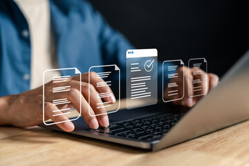 Document checklist and digital online form concept for data entry, electronic approval, form...