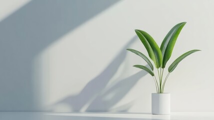 Potted plant with shadows on white wall