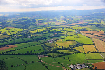 Aerial view of the fields of North Devon, England	